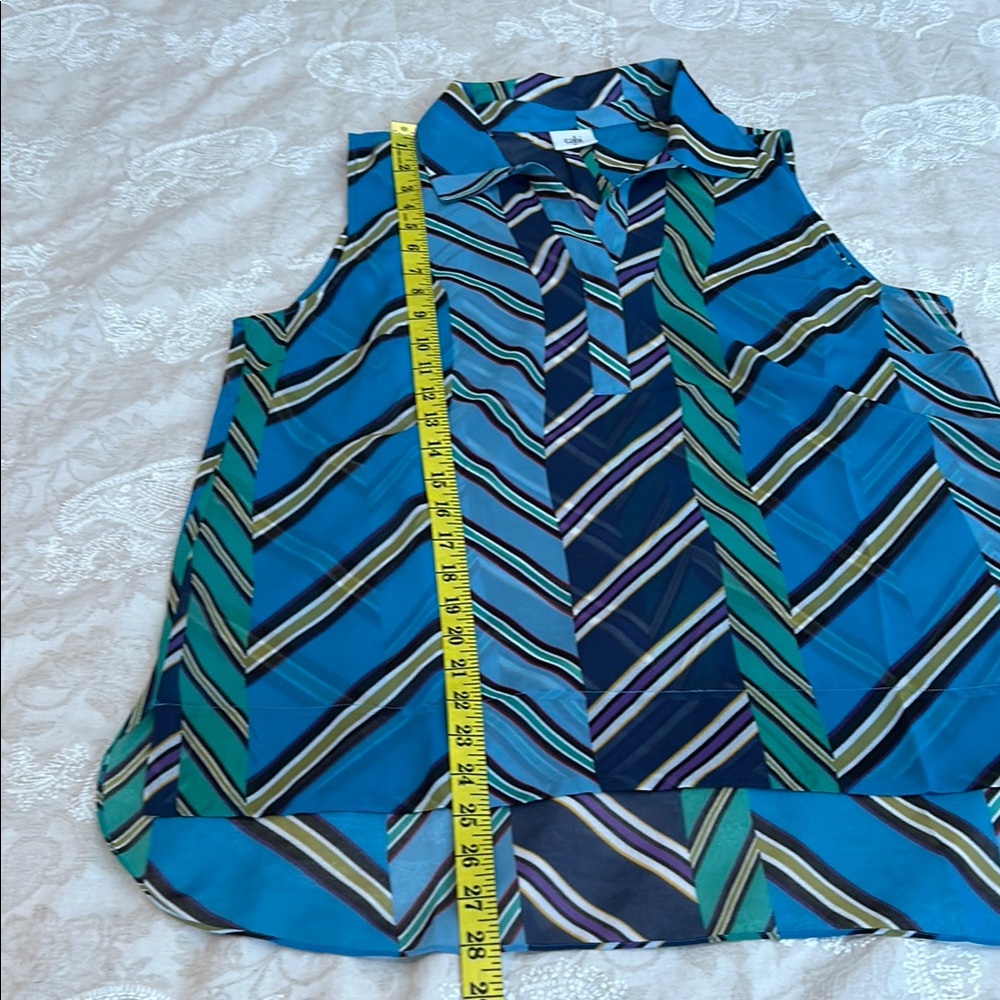 CAbi Sleeveless Chevron Stripe Blouse in Turquoise, Navy, Green - Picture 11 of 13
